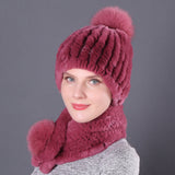Rex Rabbit Fur Hat Scarf Winter Two-piece Set
