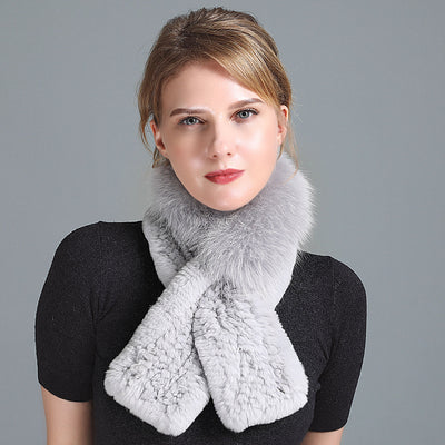 Rex Fur Scarf Women's Knitted Thick Warm