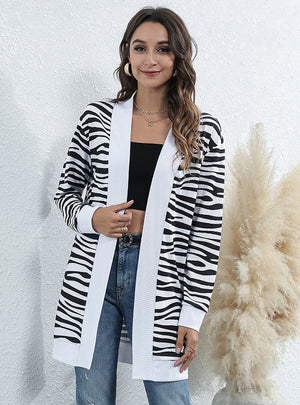 Zebra-stripe Knitted Cardigan Coat Outwear