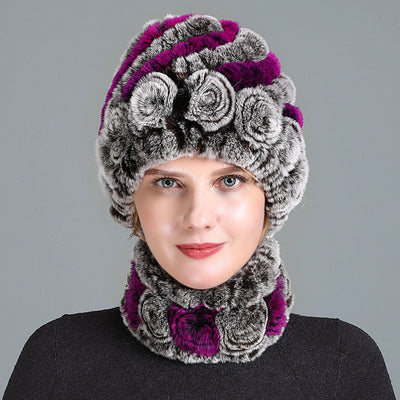 Rex Fur Warm Hat Scarf Two-piece Set
