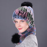 Rex Rabbit Fur Hat Scarf Winter Two-piece Set