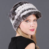 Woman Warm Rex Rabbit Hair Knitted Hat