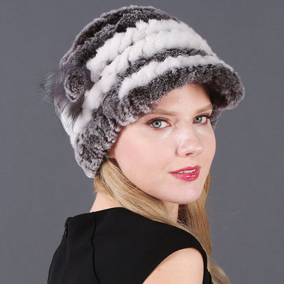 Woman Warm Rex Rabbit Hair Knitted Hat