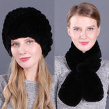 Warm Pineapple Rex Rabbit Fur Hat Scarf Set
