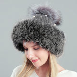 Thickened Rabbit Hair Blended Pearl Knitted Hat