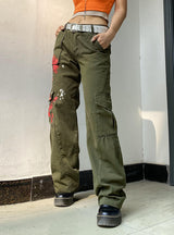 Retro Printed Loose Straight Trousers Pant