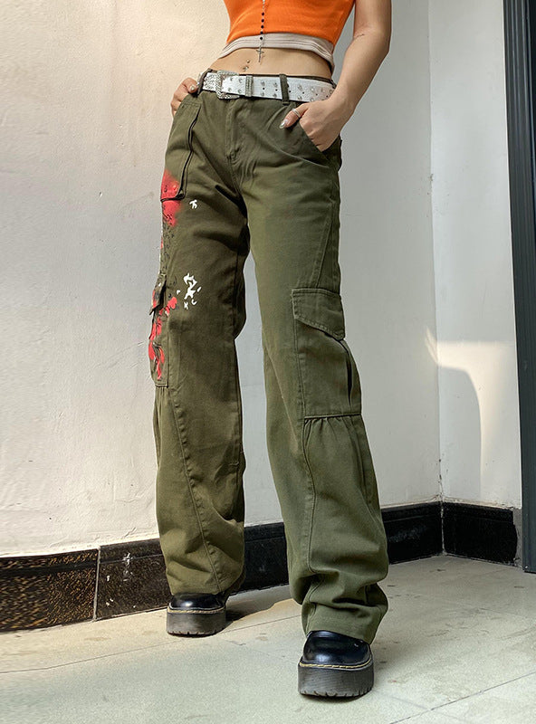 Retro Printed Loose Straight Trousers Pant