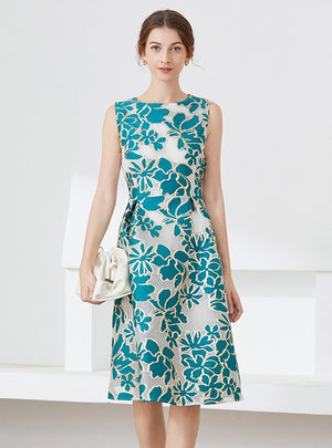A-line Jacquard Blue Party Dress