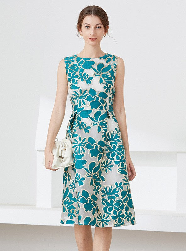 A-line Jacquard Blue Party Dress
