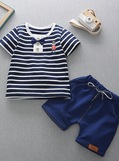Stripe Printed T-Shirt+Stripe Shorts Children Boys Set