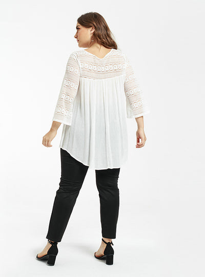 Long Sleeve Lace Stitching Shirt