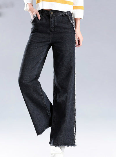 Wide Leg Tassel Fringe Ankle Length Denim Pants
