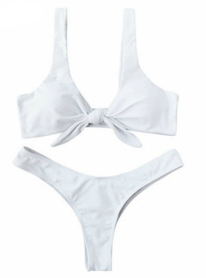 Women Knotted Padded Thong Bikini Mid Waisted 