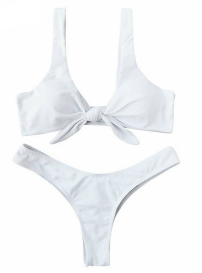 Women Knotted Padded Thong Bikini Mid Waisted 