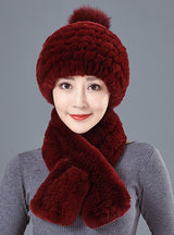 Warm Ear Protection Rex Rabbit Hair Warm Hat Scarf Set