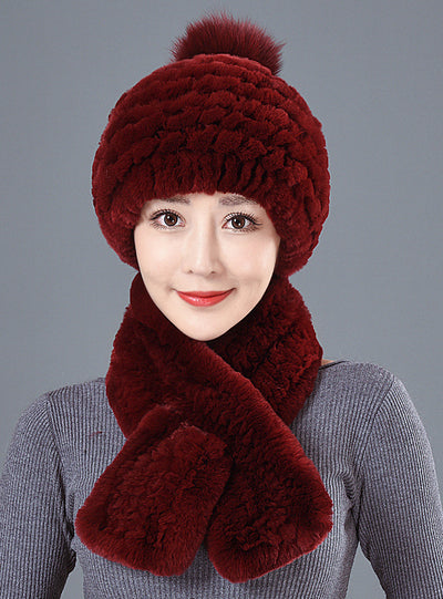 Warm Ear Protection Rex Rabbit Hair Warm Hat Scarf Set