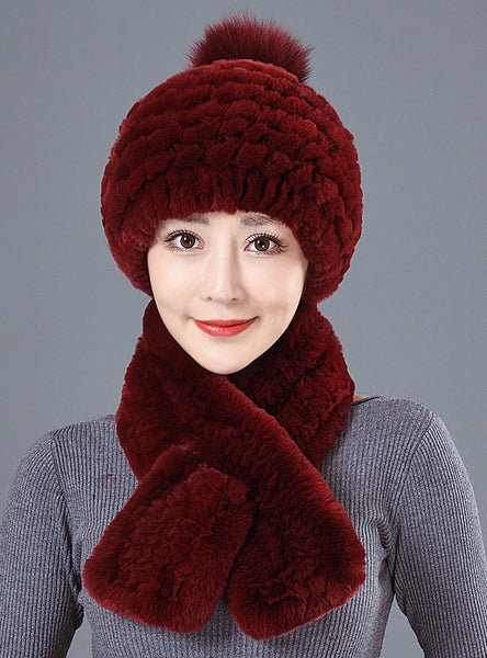 Warm Ear Protection Rex Rabbit Hair Warm Hat Scarf Set