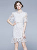Lace Stand Collar Loose Short Sleeve Dress
