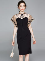 Black Polka Dot Slim Medium Long Dress
