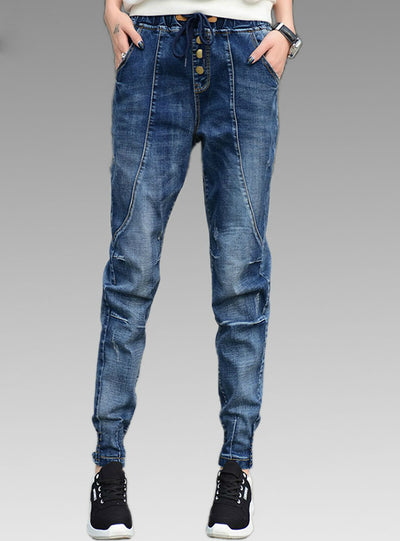 Tall Girl Elastic Waist Pencil Harem Denim Jeans