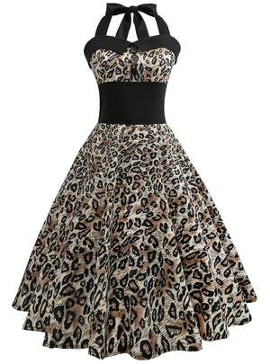 Retro 50s Stitching Neck Slim Dress