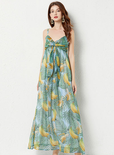 Sexy Backless Print Slim Suspender Dress