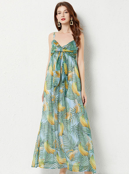 Sexy Backless Print Slim Suspender Dress