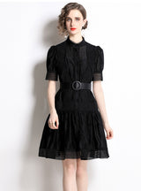 Lace Stitching Single-breasted Stand-up Dress