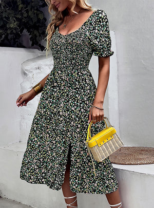 Round Neck Big Swing Bohemian Print Dress