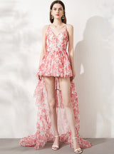 Sexy Hi Lo Print Fluffy Dress