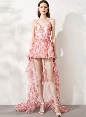 Sexy Hi Lo Print Fluffy Dress