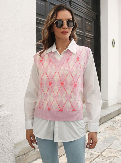Jacquard Diamond Checkered Sweater Vest