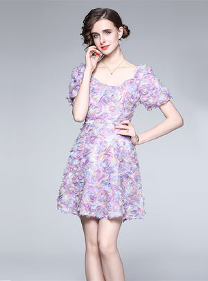 Retro Purple Stereo Flower Dress