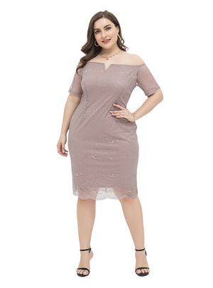 Pink Sheath Lace Short Sleeve Party Dress