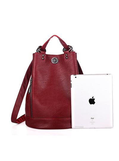 Multifunction Women Backpack PU Leather Black Bagpack 