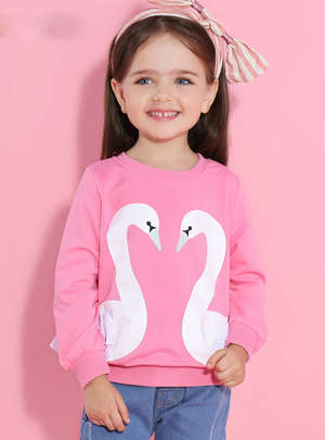 Girls Full T-Shirt Cute Cartoon Bird Lace Shirts