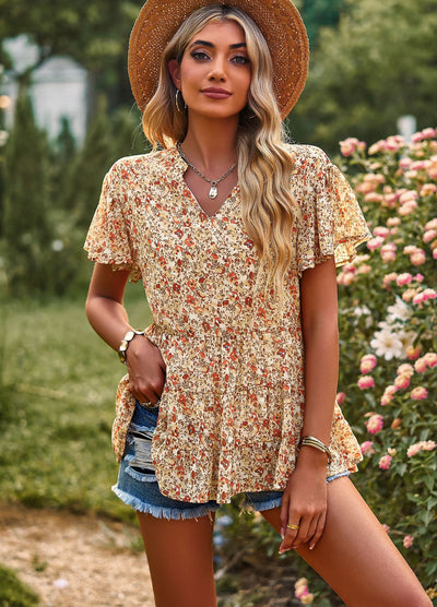 V-neck Temperament Printed Casual Shirt