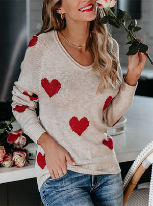 Loose Love V-neck Pullover Long Sleeve Sweater