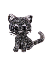 Vintage Black Crystal Cute Cat Brooch Pins 