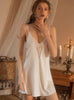 V Deep Lace Ice Silk Nightdress Pajamas