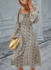 Long Sleeve Print Square Neck Long Dress