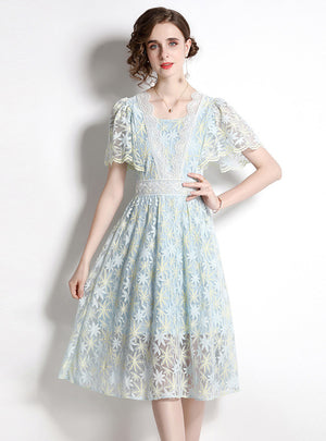 Lace Floral Short Sleeve Dress