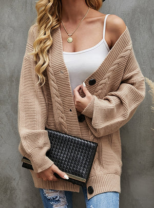 V-button Knitted Sweater Twist Cardigan Coat