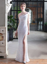 One Shoulder Sequins Long Party Dress