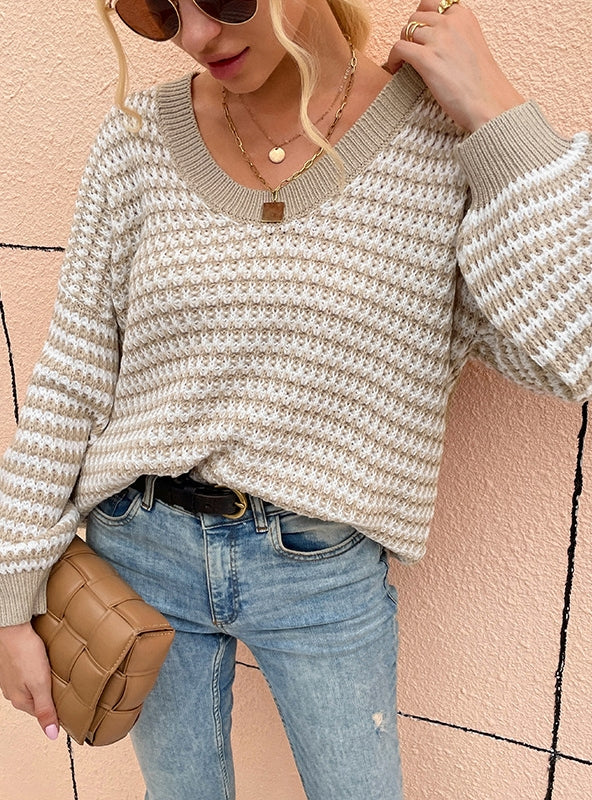 V-neck Pullover Striped Sweater
