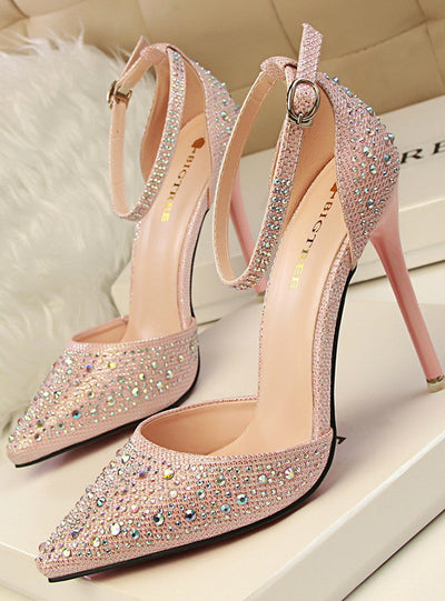 High Heels Shoes Woman Silver Rhinestone Wedding Shoes