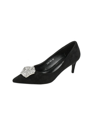 Women's Heel-pointed Black Suede Shoes