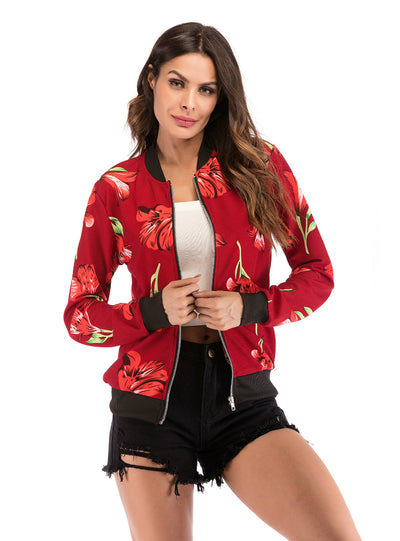 Printed Baseball Autumn Winter Short Zipper Coat