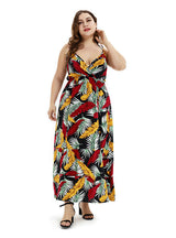 High Waist V-neck Beach Print Sling Dress