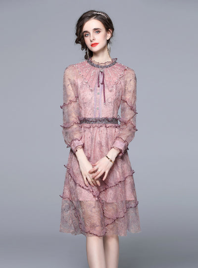 Heavy-duty Beaded Mesh Lace Stitching Dress